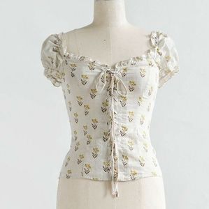 Adored Vintage Pastoral Idylls Floral Milkmaid Top